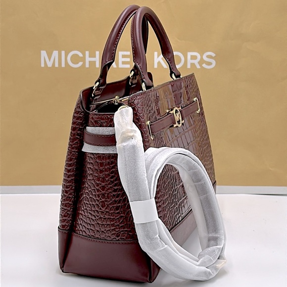NWT MICHAEL MICHAEL KORS Reed
Large Croc-Embossed Leather Belted
Satchel Oxblood - Picture 6 of 16